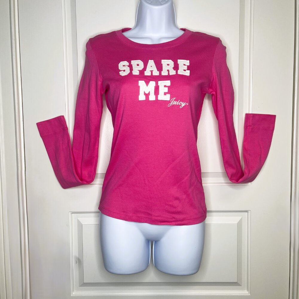 Juicy Couture Pink “Spare Me” Long Sleeve Graphic Tee Size M Y2K - Picture 2 of 4